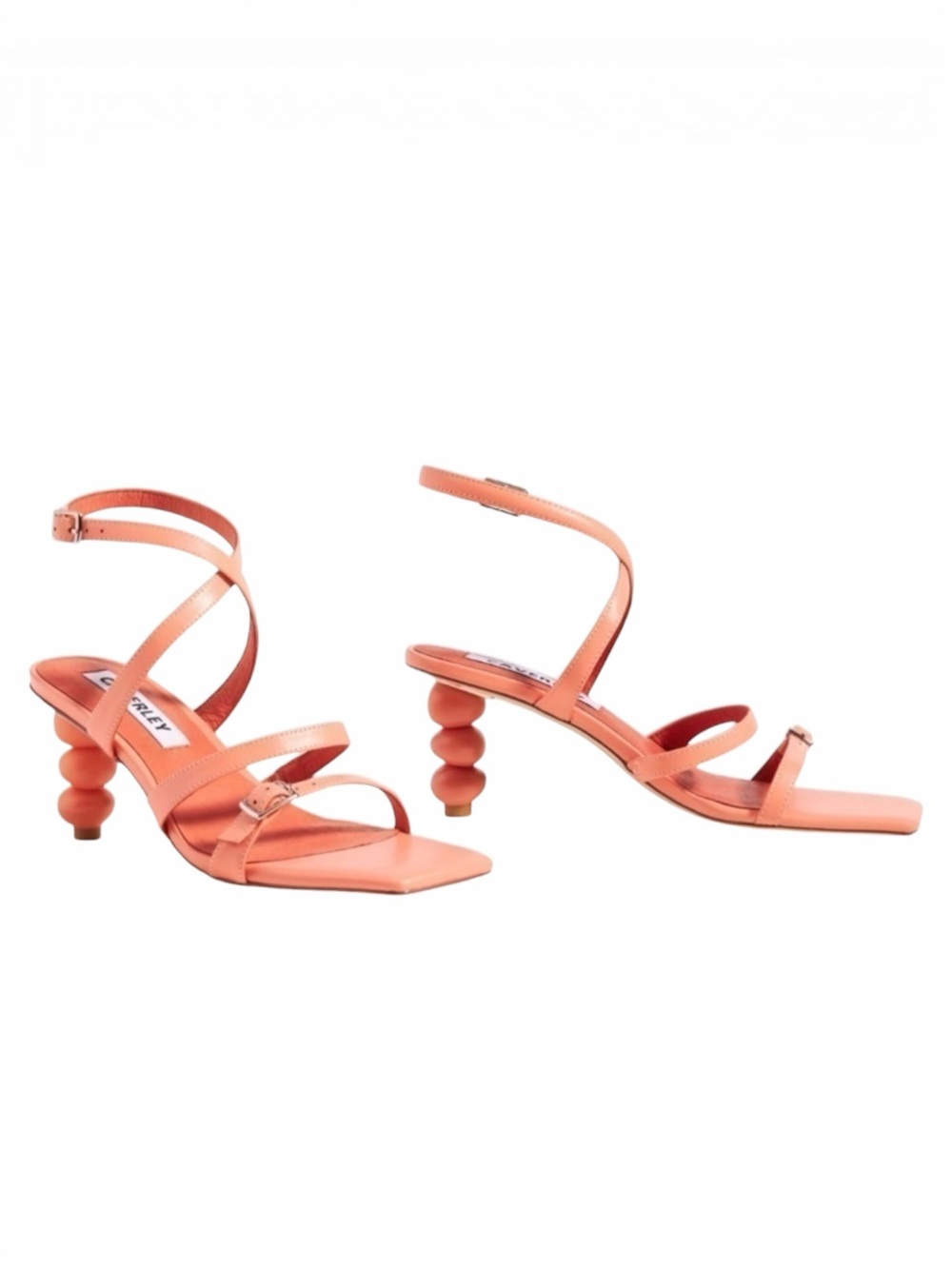 ANTHROPOLOGIE CAVERLEY MAZIE STRAPPY SQUARE TOE CORAL ROCK ANKLE WRAP HEELS
